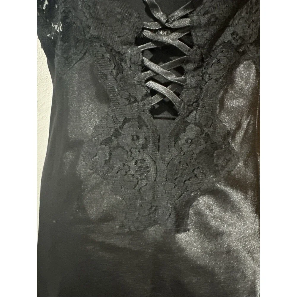 VTG Fredericks of Hollywood Nightie Y2K Nightgown Slip Dress Black Shiny Goth 1X
